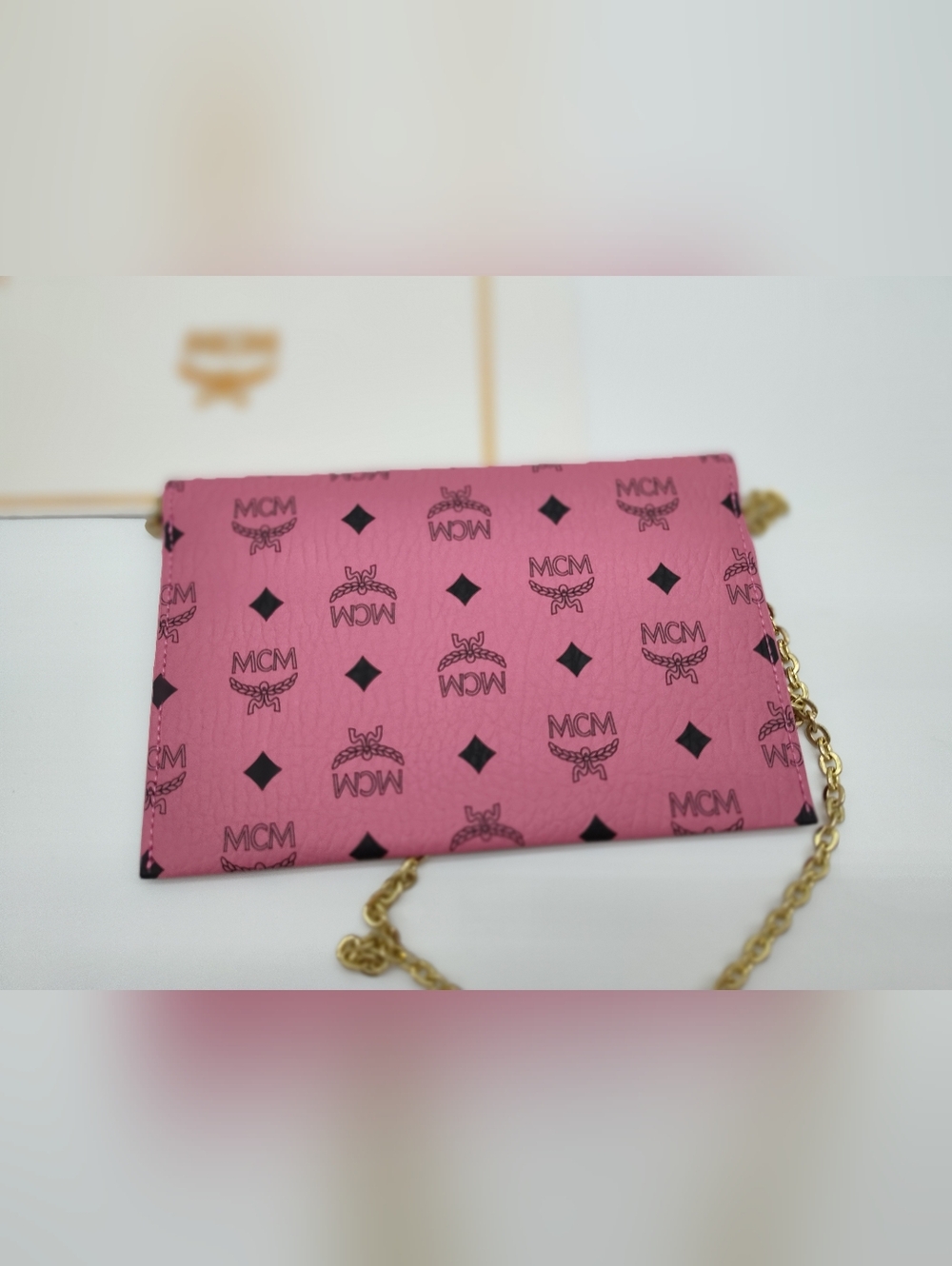 MCM Pink Visetos Envelope Chain Wallet Crossbody Clutch Beauté NIP With Insert - Picture 4 of 6